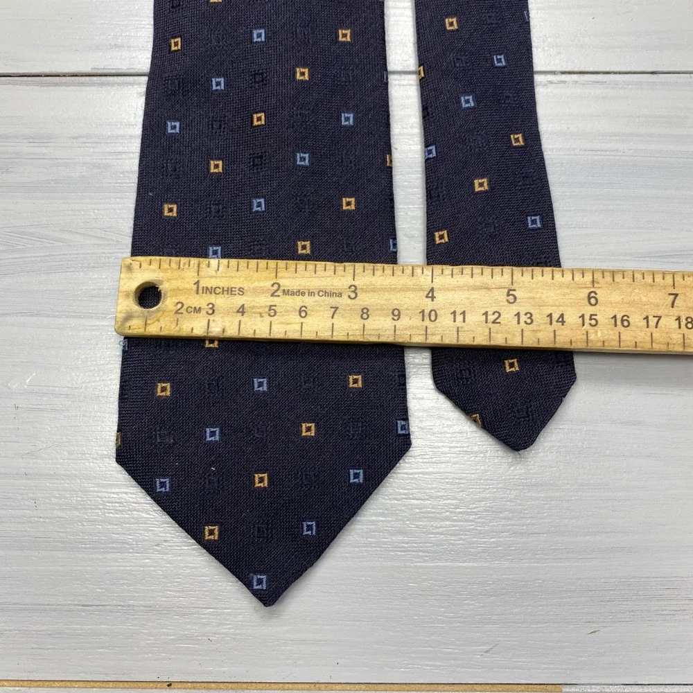 Corneliani Tie Mens Navy Blue Silk Wool Geometric Hand Made Italy Professional